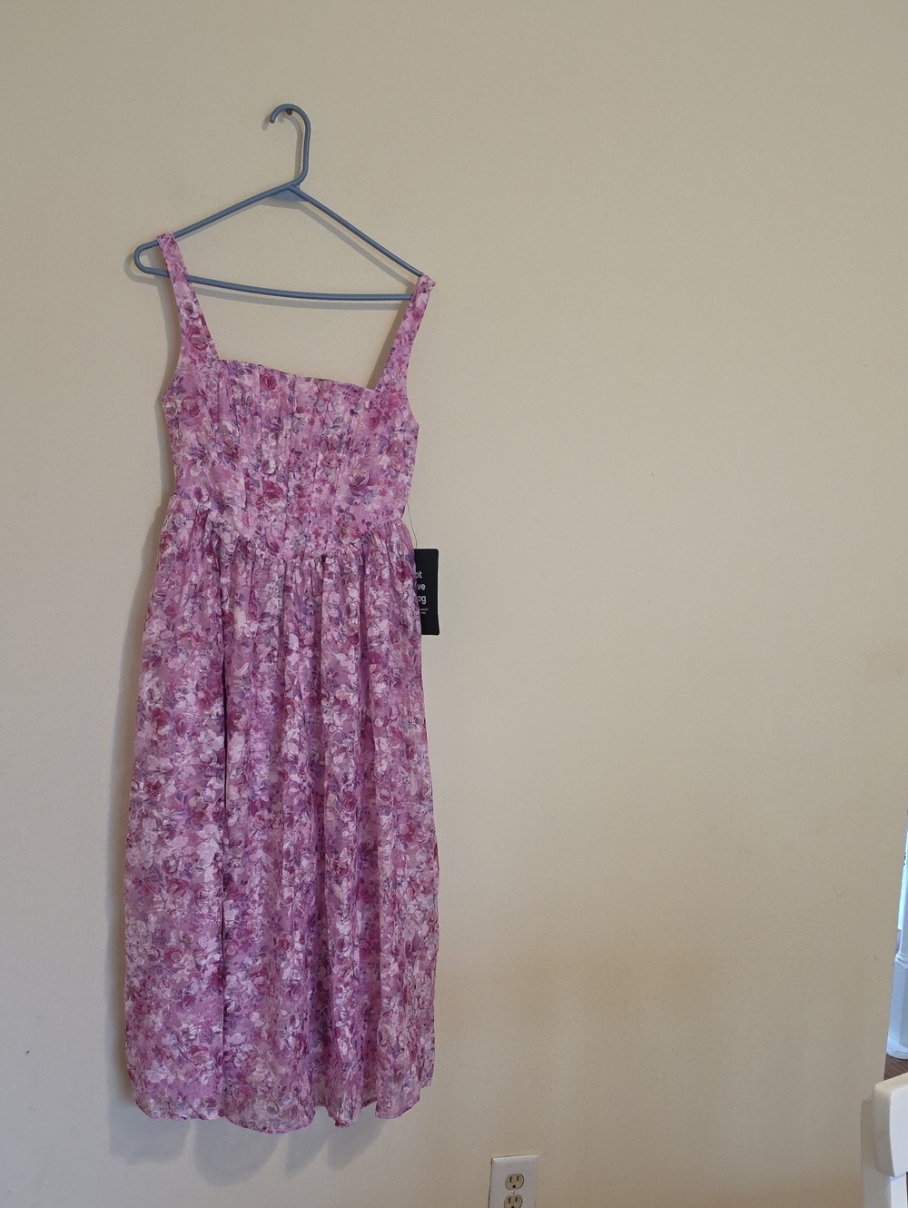 Lulu's Pink Floral Midi Dress with Smocked Bodice
